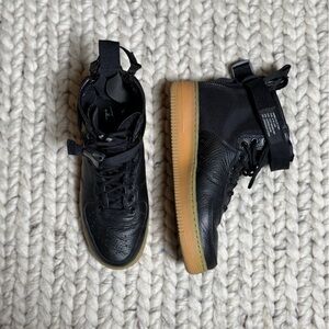NIKE SF Airforce 1 Mid- Black High-Top Sneakers with Gum Sole—BLACK GUM